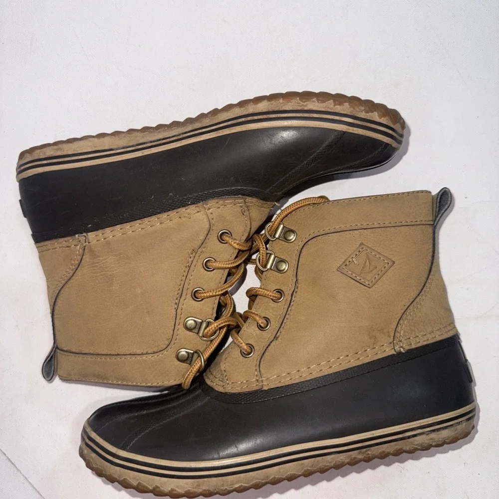 Sperry Port‎ Shoes Brown Tan Lace Up Comfort Rain Duck Boots Youth Kids Size 4M